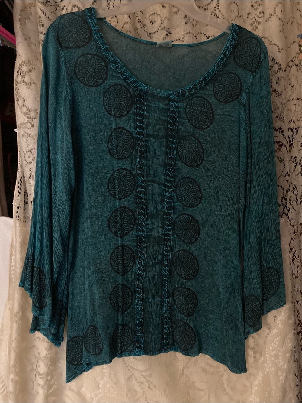 Advance Apparels Teal Embroidered Scoop Neck Tunic